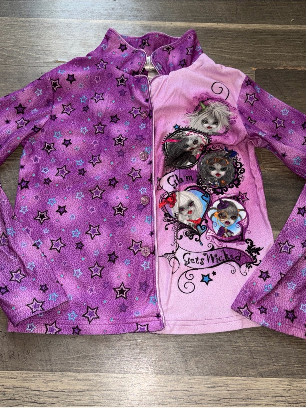 Y2K Girls Purple PJs Top Bratzilla Size 10-12 Long Sleeve
